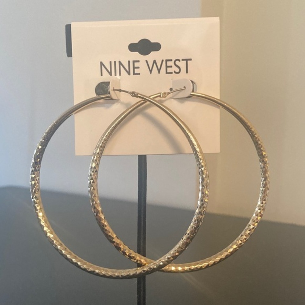 Nine West Textured Silver Hoop Earrings